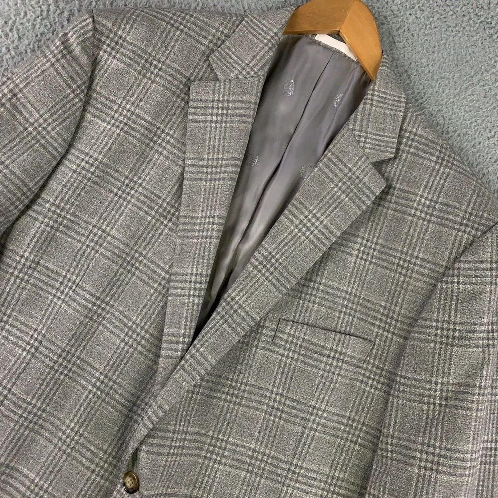 Lauren Ralph Lauren Sport Coat Mens 50R Grey Glen Plaid Two Button Blazer Jacket